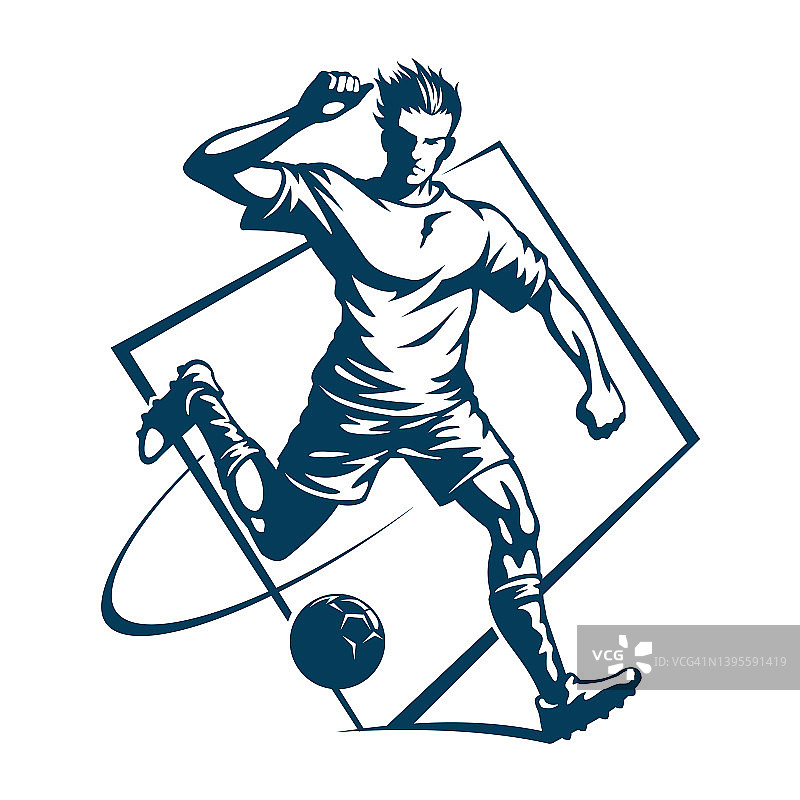足球或足球运动员，程式化的单色矢量插图。图片素材
