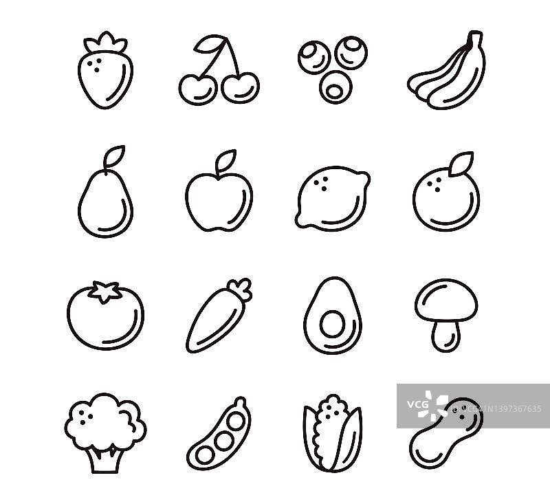 手绘水果和蔬菜图标图片素材