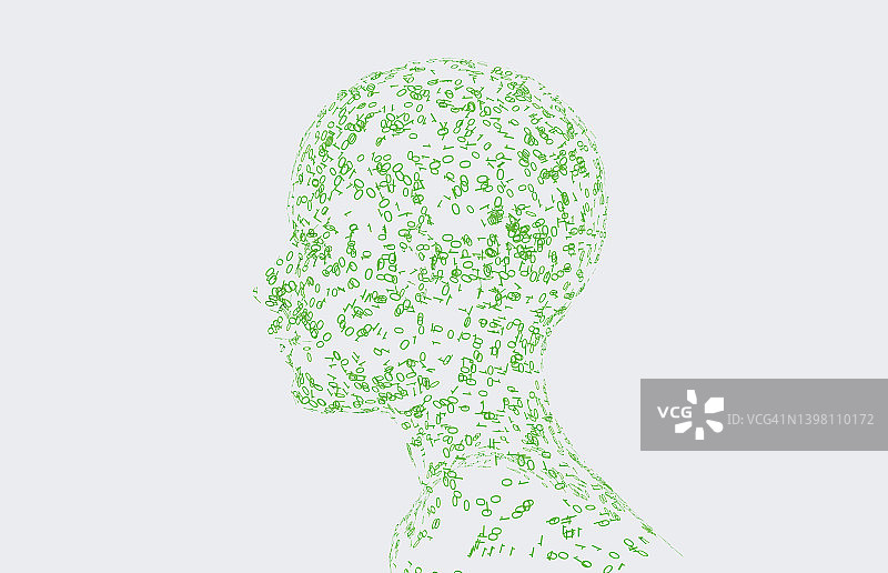 人工智能，人类头部用二进制代码图片素材