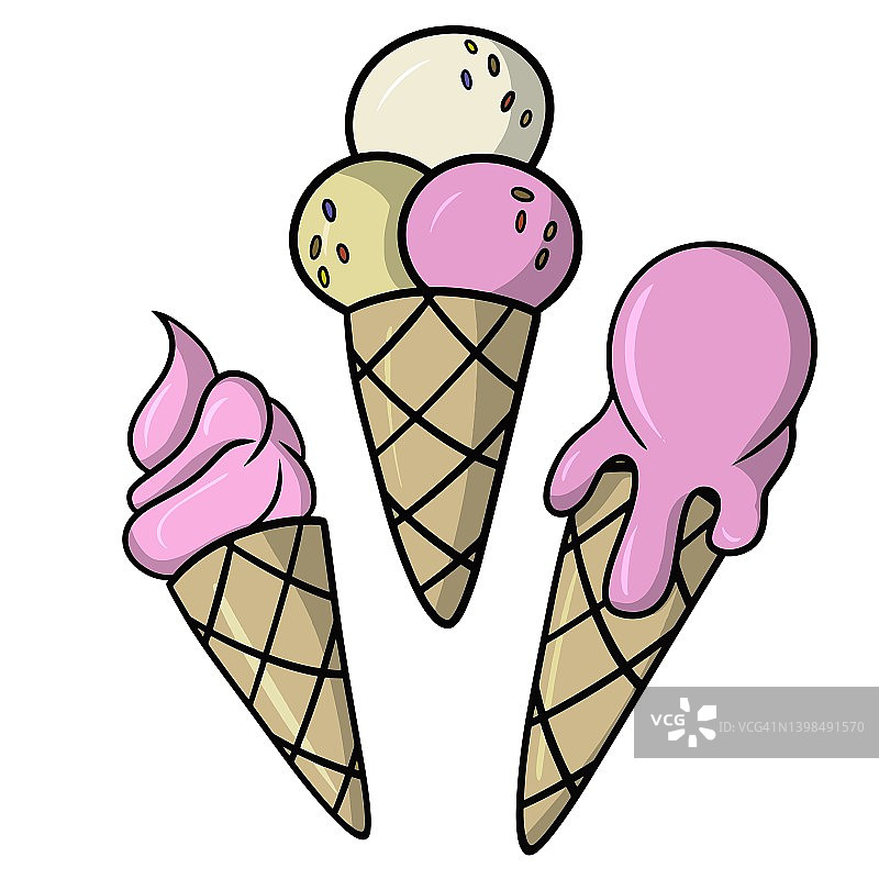 一套美味的水果冰淇淋卡通风格，矢量插图孤立图片素材