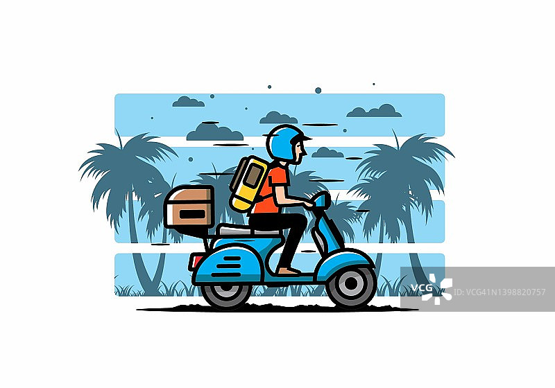 一个人骑着摩托车去度假图片素材