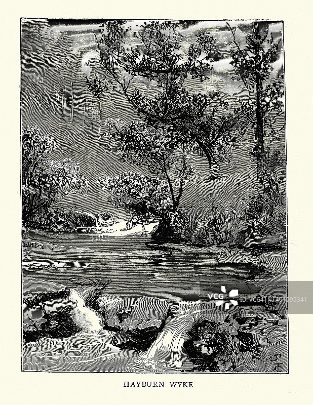 海伯恩怀克，附近的风景区，斯卡伯勒，北约克郡，维多利亚度假胜地，1888年，19世纪图片素材