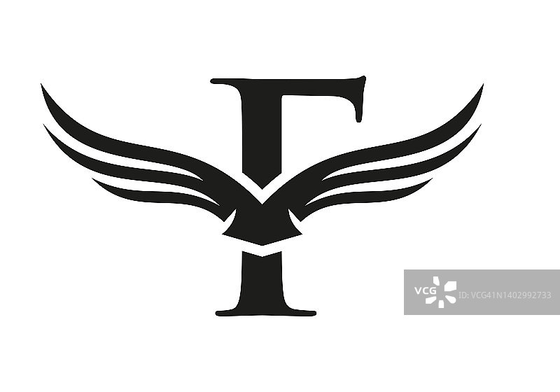 字母F翼标志设计。首飞翼F字母Logo。字母F翅膀符号概念图片素材