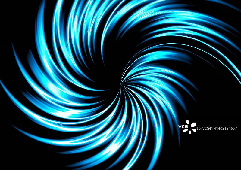 蓝色光线在黑暗中辐射的3D插图图片素材