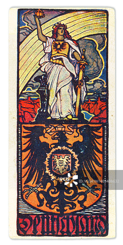 德国的日耳曼尼亚雕像与徽章新艺术插图1899年图片素材