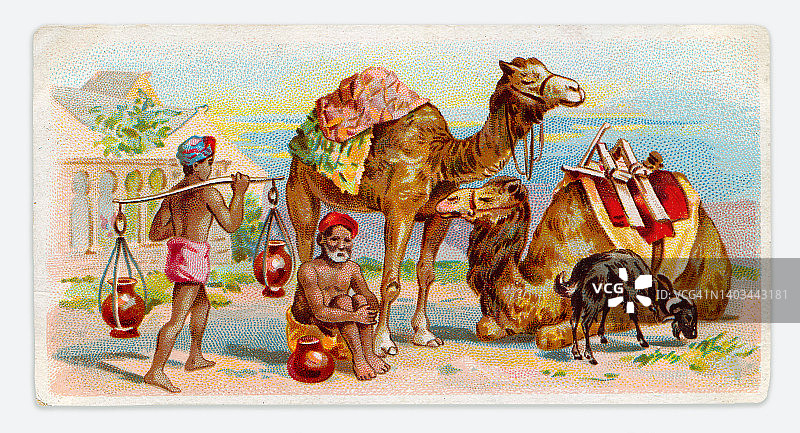 1899年在印度的驼背画新艺术插画图片素材
