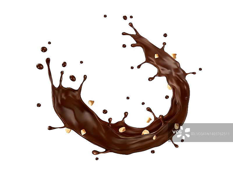 巧克力和咖啡牛奶溅上花生图片素材