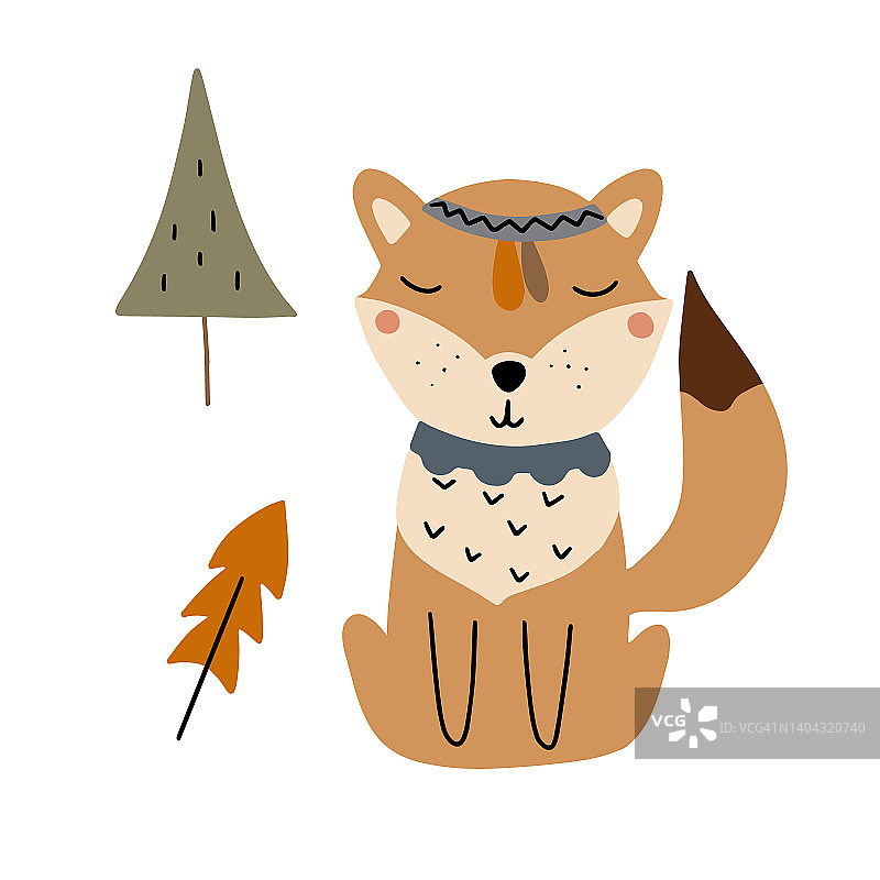 可爱的狐狸。森林的性格。矢量插图孤立在白色背景为您的设计。图片素材
