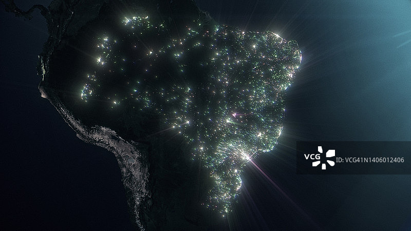 从太空中看到巴西闪耀的城市灯光图片素材