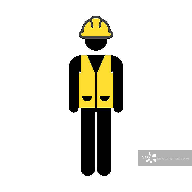 建筑师图标矢量男性建筑工人个人侧面头像与安全帽在字形象形图插图图片素材
