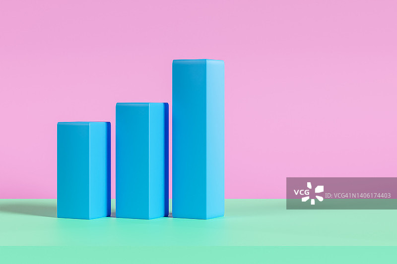 一组蓝色和葛兰图形与粉红色背景的白板矢量卡通。统计数据分析业务，矢量。图片素材