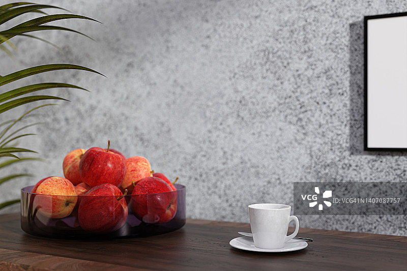 3d渲染插图的早餐场景在阳光下的桌子。图片素材