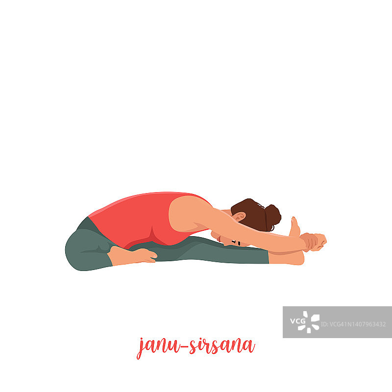 做瑜伽的女人头对膝倒立姿势。平面矢量插图孤立在白色背景上图片素材