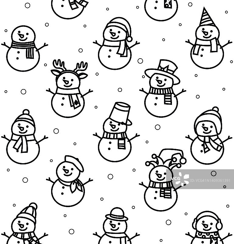 黑色和白色，雪人设置在一个白色孤立的背景图片素材