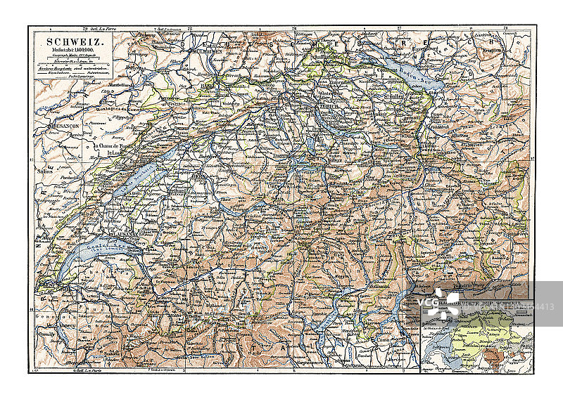旧的瑞士、西欧、中欧和南欧的彩色石印地图图片素材