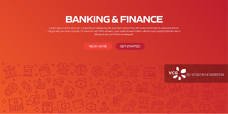 银行和金融网页横幅与线性图标，潮流线性风格向量图片素材