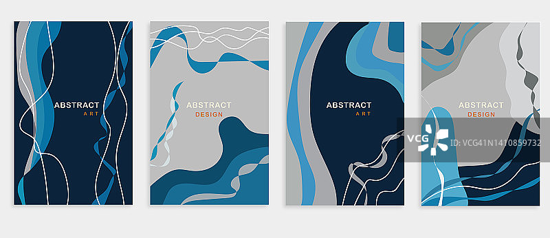 向量蓝色卡横幅流动的封面套拷贝空间的文字时尚丝带波流动模式，设计元素，抽象背景图片素材