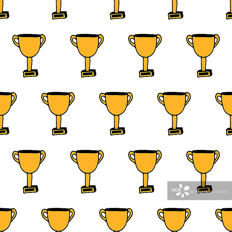 矢量无缝模式杯为体育比赛。黄色的冠军奖杯。图片素材