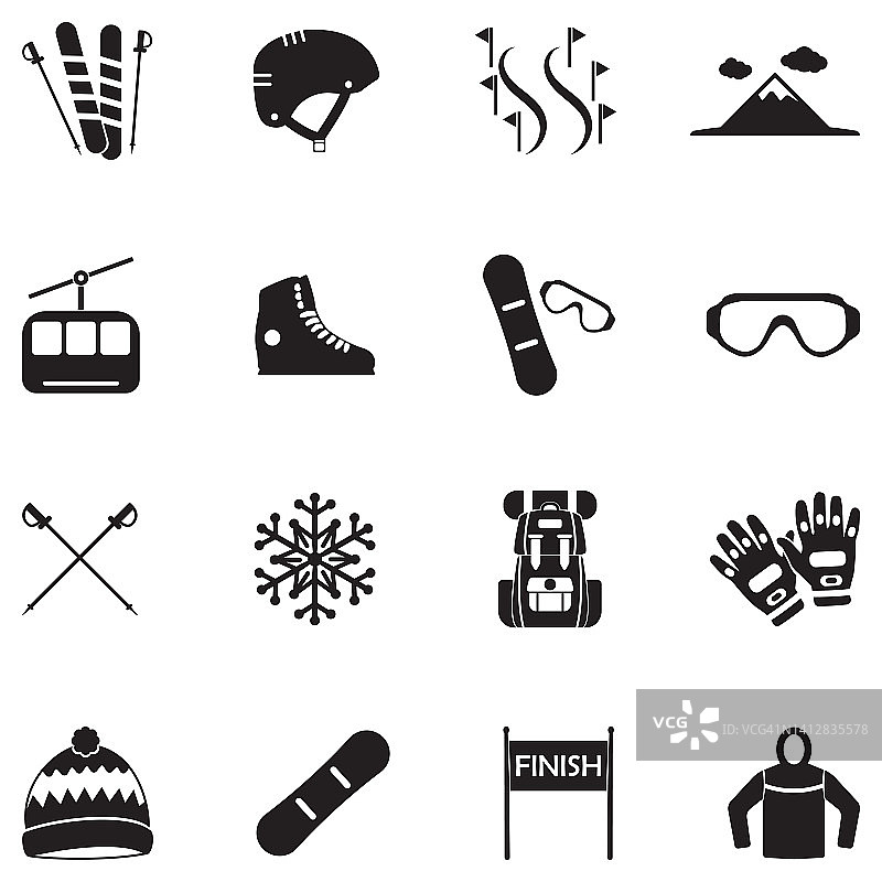 单板和滑雪图标。黑色的平面设计。矢量插图。图片素材