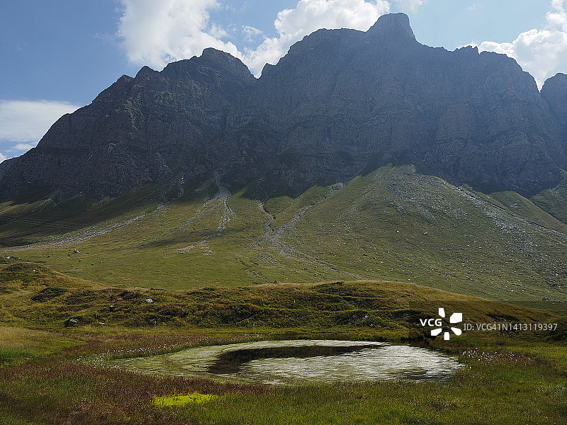 瑞士圣贝纳迪诺山口的Pizzo Uccello山和Piz Cavriola山图片素材