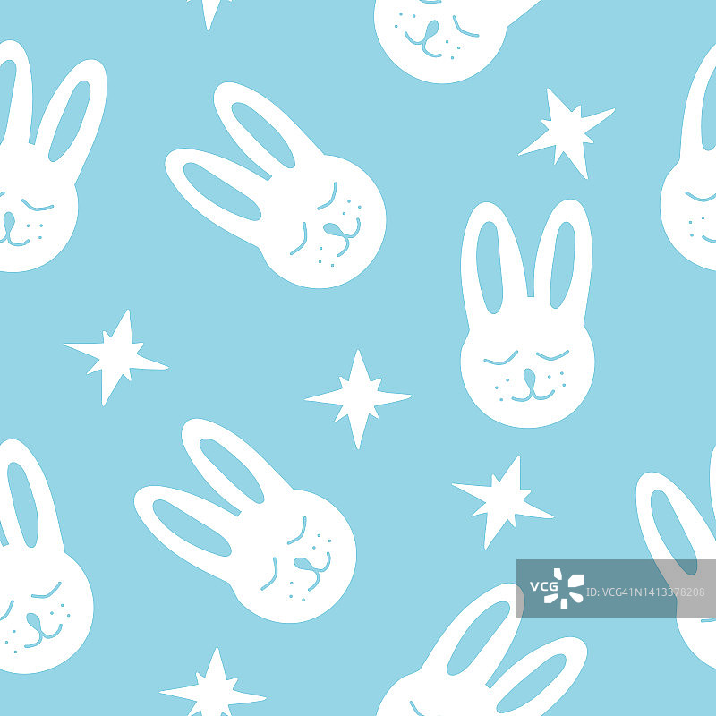 兔子无缝图案手绘。向量,极简主义。纺织品、墙纸、包装纸。可爱的宝宝。图片素材