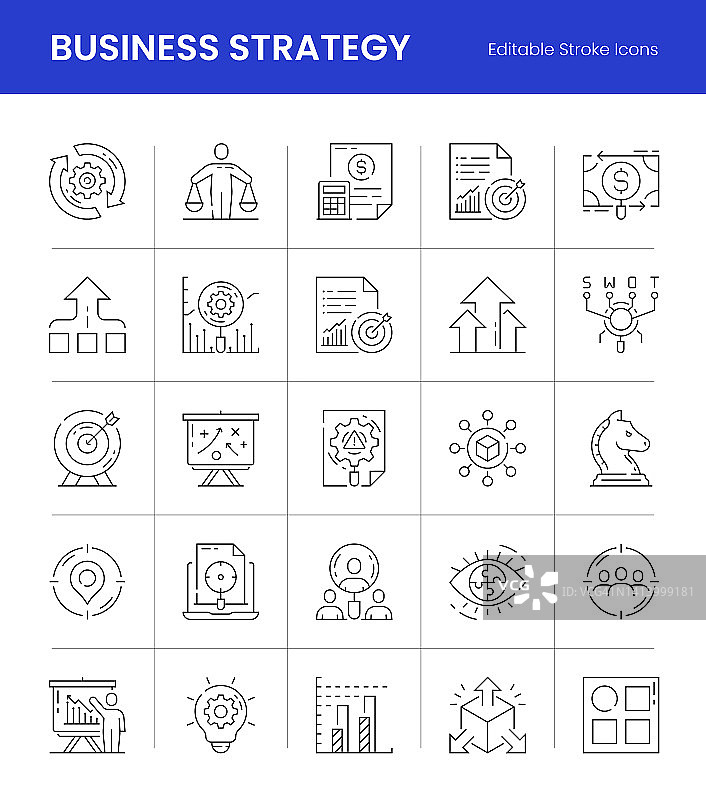 商业策略可编辑的描线图标图片素材