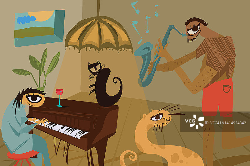 猫喜欢听爵士音乐图片素材