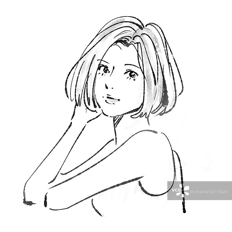 手绘单色线条画插图的一个简单的女人图片素材