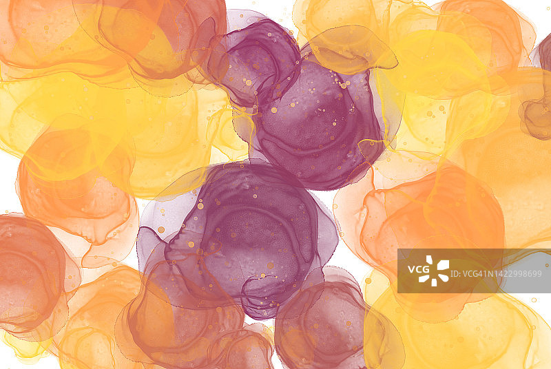 紫黄色液体墨亚克力浇注液艺术酒精墨抽象图片素材