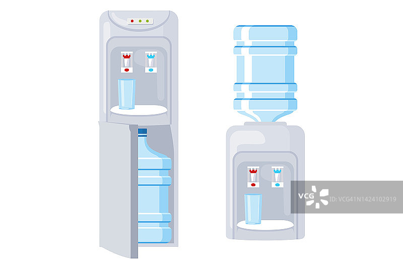 饮用水，加仑和饮料机插画在平面设计风格图片素材