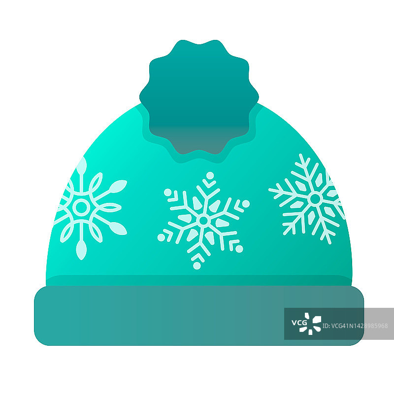 冬天用雪球和绒球装饰的绿松石帽子。矢量图图片素材