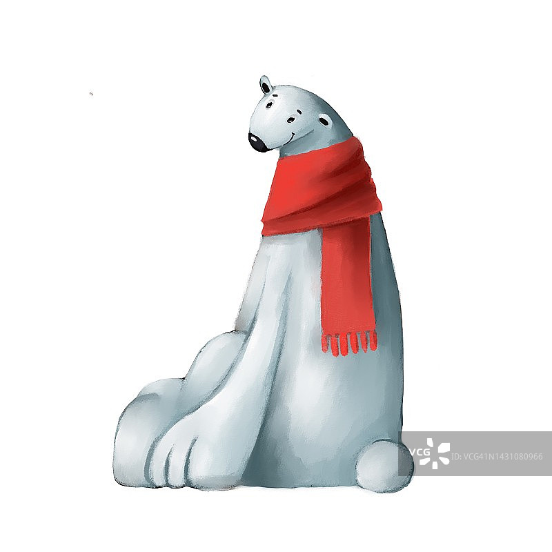 可爱的北极熊肖像戴着红围巾图片素材
