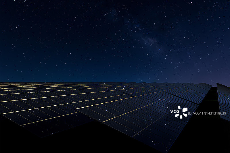 星空下的太阳能发电厂图片素材