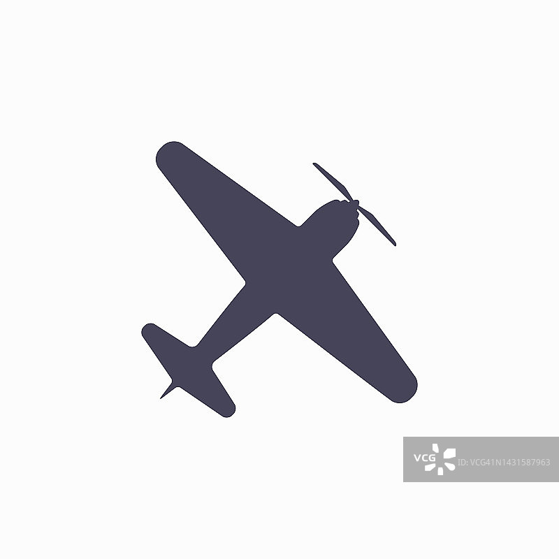 私人轻型螺旋桨飞机剪影。平面矢量插图孤立在白色上图片素材