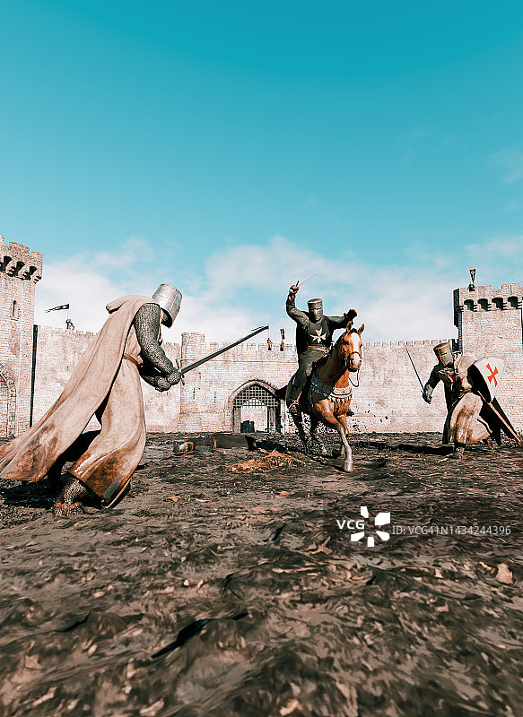 中世纪战场上骑士攻击的史诗战斗图片素材
