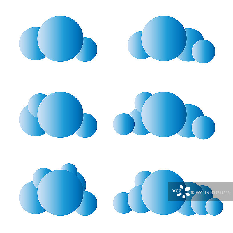 蓝色背景上孤立的白色3d云。渲染柔和的圆形卡通蓬松的云图标在蓝色的天空。三维几何形状矢量插图图片素材