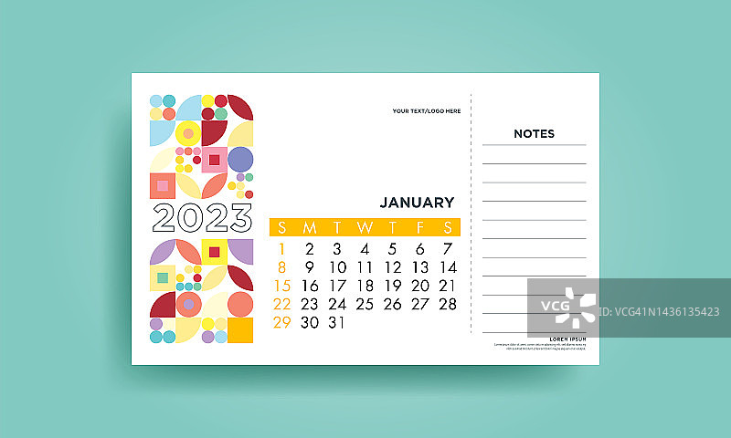 1月日历。抽象日历概念矢量插图。节日设计为贺卡，请柬，日历等矢量股票插图图片素材