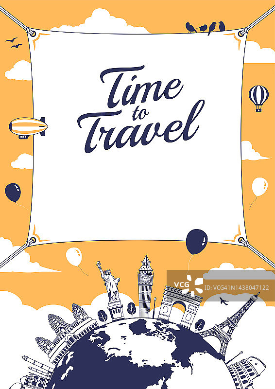 旅游，度假，观光矢量插图(用于海报，传单等)|文本空间图片素材