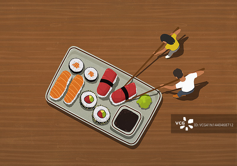 搭配筷子吃一大盘寿司图片素材