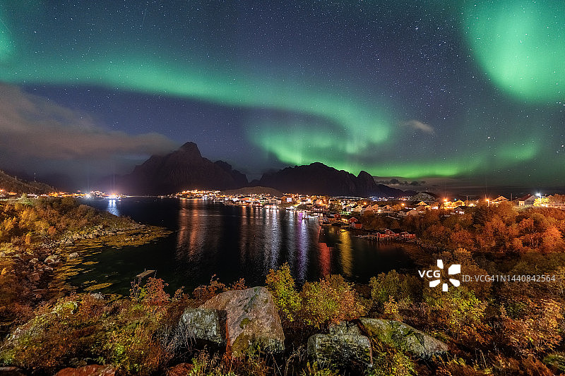 北极光，罗弗敦群岛，挪威图片素材