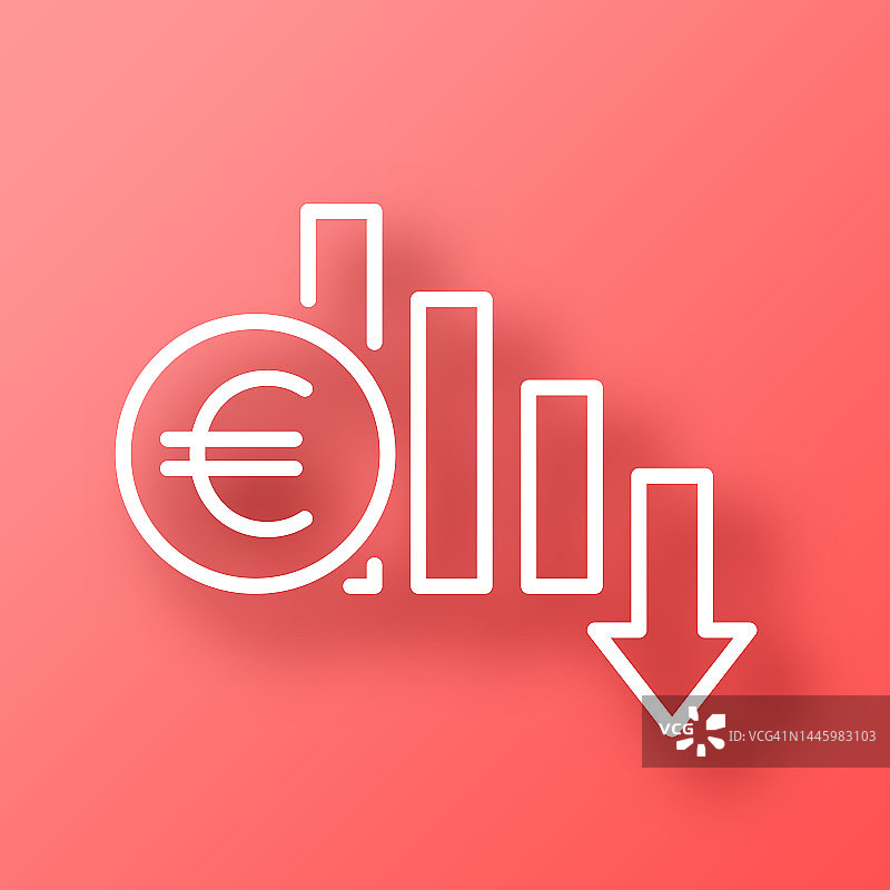 欧元利率下降。图标在红色背景与阴影图片素材