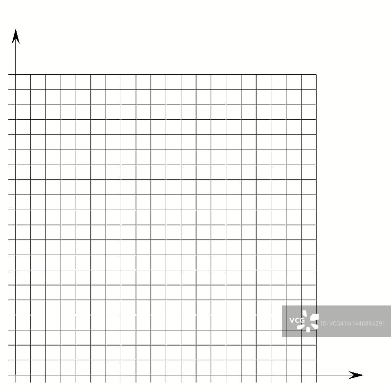 方格纸。数学图形。有x轴和y轴的笛卡尔坐标系。方形背景和彩色线条。几何图案为学校，教育。在透明背景上衬空白图片素材