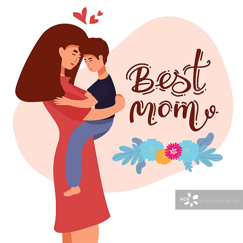 矢量插图的母亲抱着婴儿的儿子在怀里。祝您母亲节快乐。图片素材