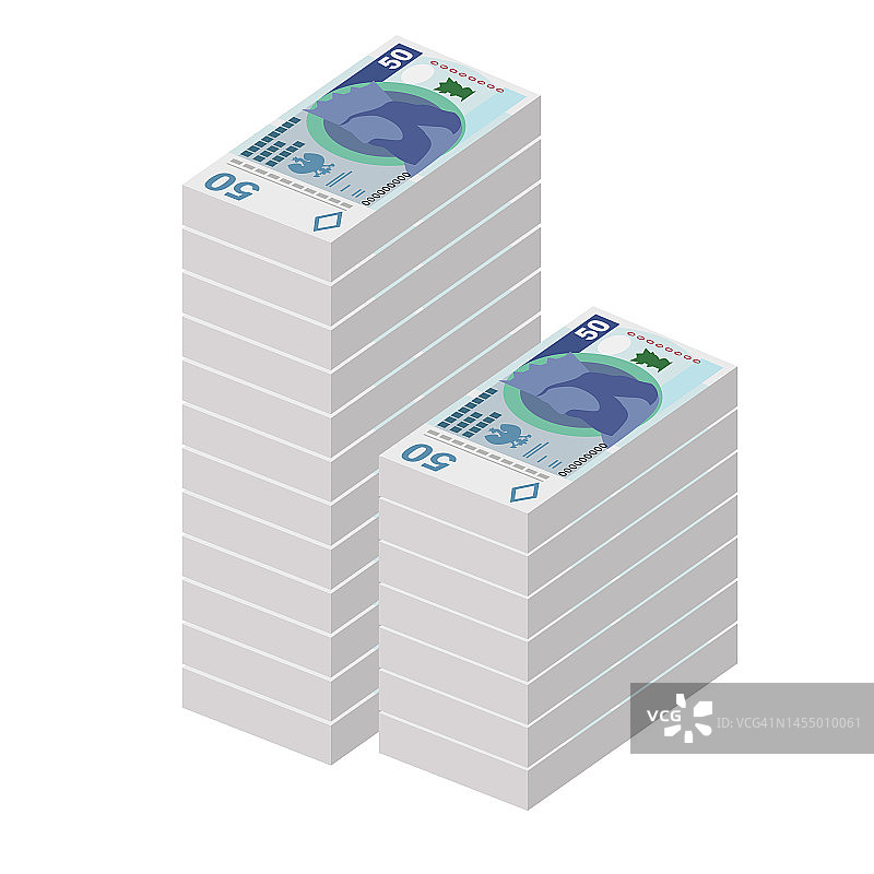 波兰兹罗提矢量插图。波兰货币套装钞票。纸币50兹罗提。平的风格。孤立在白色背景上。简单的最小设计。图片素材