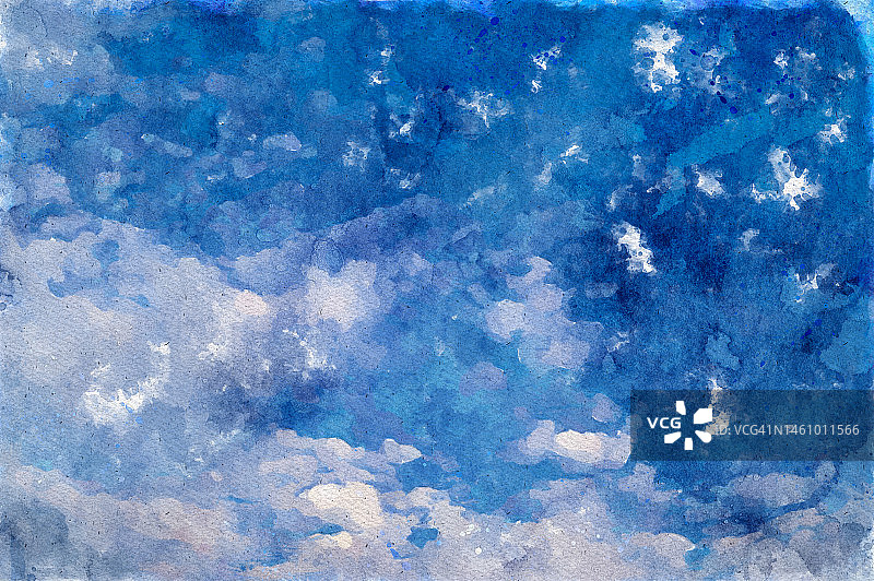 蓝天白云水彩画背景。数字说明。图片素材