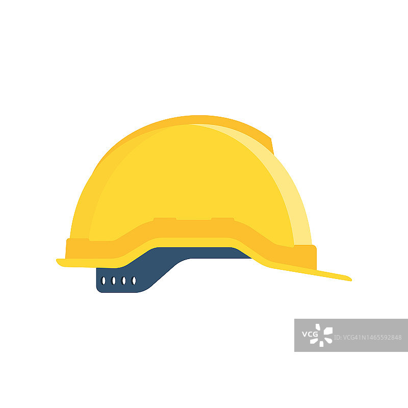 施工头盔，侧面视图。黄色安全帽。塑料头饰。图片素材