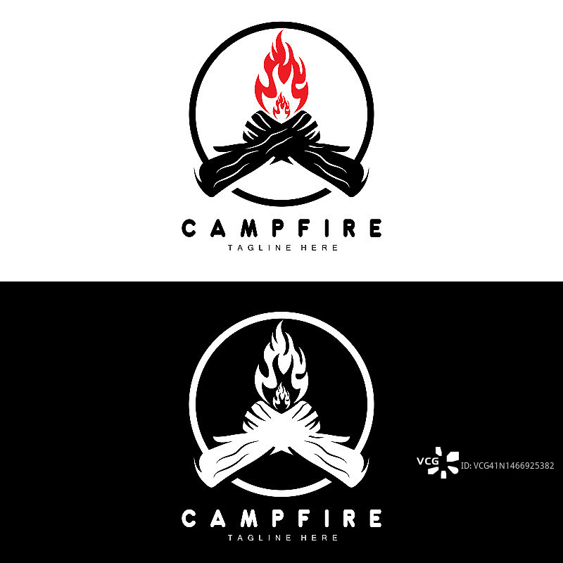 营火标志设计，露营矢量，木火和森林设计图片素材