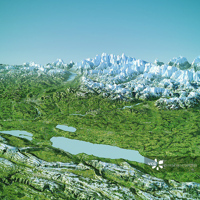 纳沙泰尔湖地形图3D视图颜色图片素材