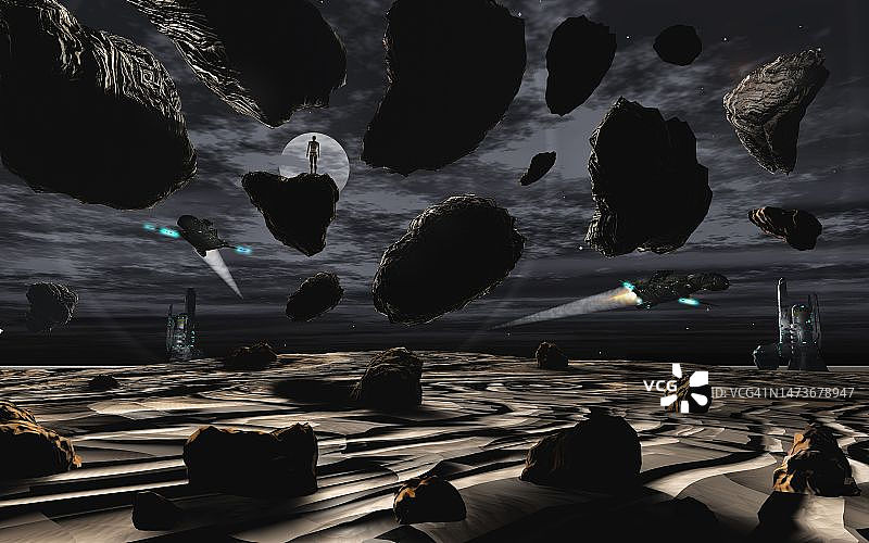 先进文明在小行星上采矿图片素材