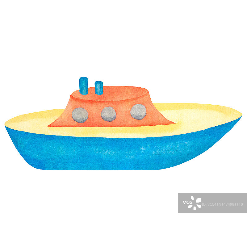 孩子们的玩具。船舶水彩插图。儿童插画。图片素材